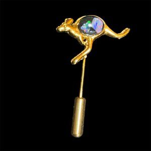 Australian Kangaroo Tie Pin with Opal Inlay (2") Gold Tone